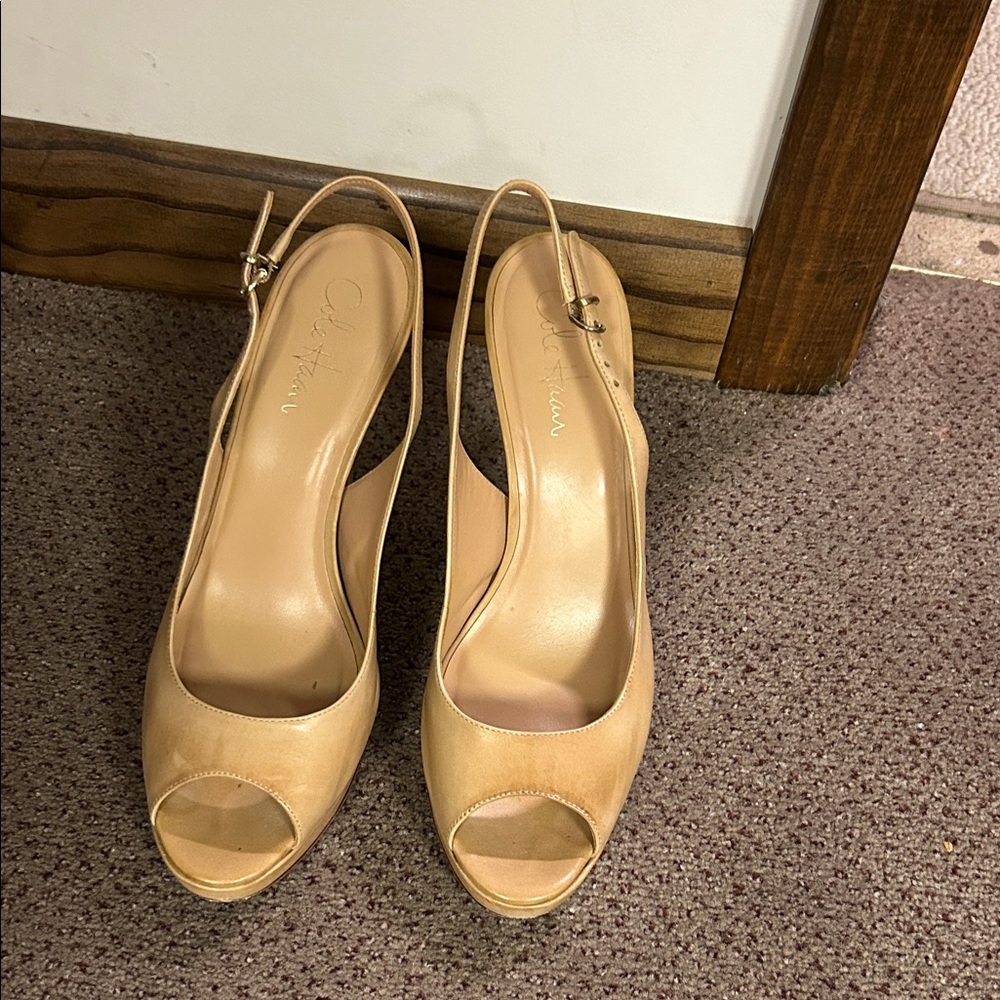 Cole Haan leather Beige Peep-Toe Slingback Heels